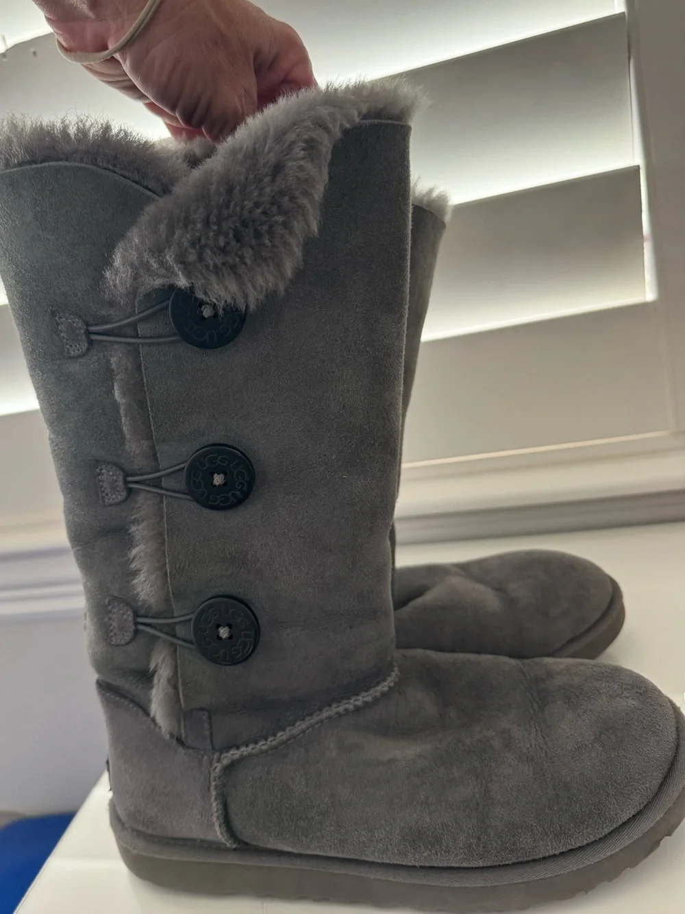 UGG Gray Bailey 3-Button tall shearling Boots - Women’s size 9